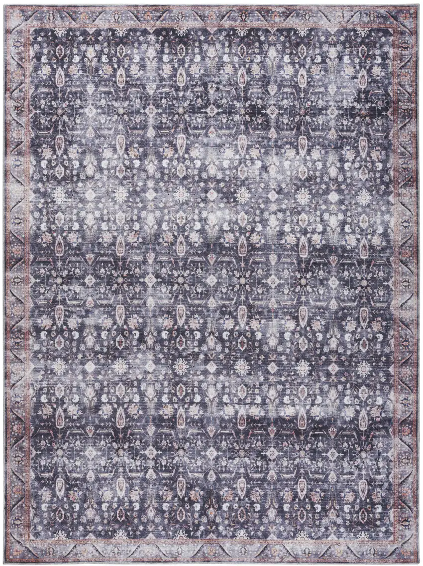 5' X 7' Blue and Ivory Oriental Power Loom Distressed Washable Non Skid Area Rug Photo 2