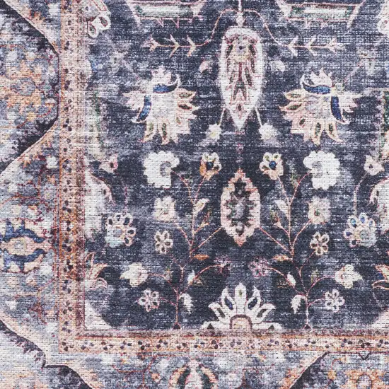 5' X 7' Blue and Ivory Oriental Power Loom Distressed Washable Non Skid Area Rug Photo 1