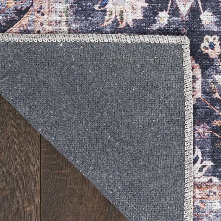 Blue and Ivory Oriental Power Loom Distressed Washable Non Skid Area Rug Photo 9