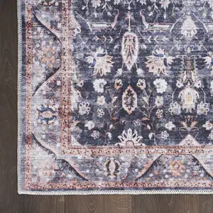 Photo of Blue and Ivory Oriental Power Loom Distressed Washable Non Skid Area Rug