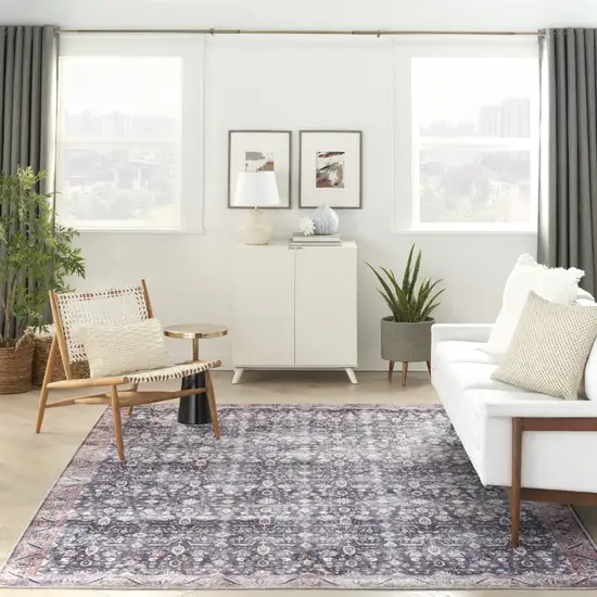 Blue and Ivory Oriental Power Loom Distressed Washable Non Skid Area Rug Photo 6