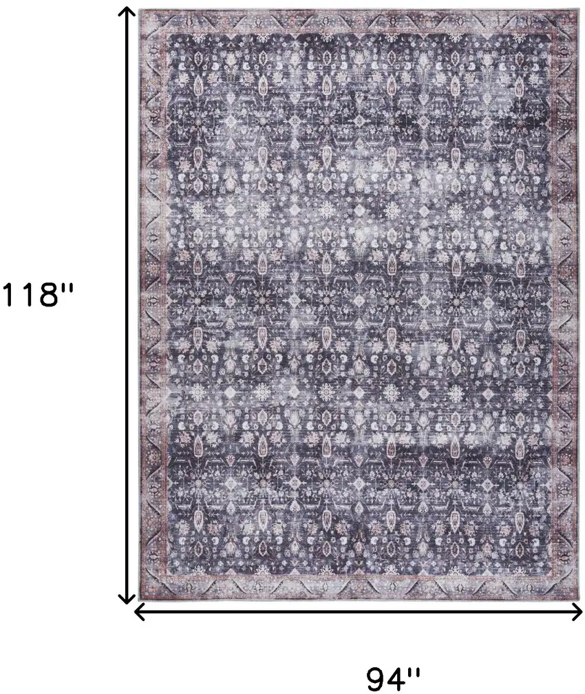Blue and Ivory Oriental Power Loom Distressed Washable Non Skid Area Rug Photo 9
