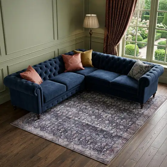 Blue and Ivory Oriental Power Loom Distressed Washable Non Skid Area Rug Photo 1