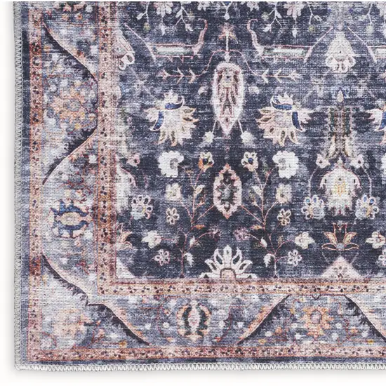 Blue and Ivory Oriental Power Loom Distressed Washable Non Skid Area Rug Photo 9