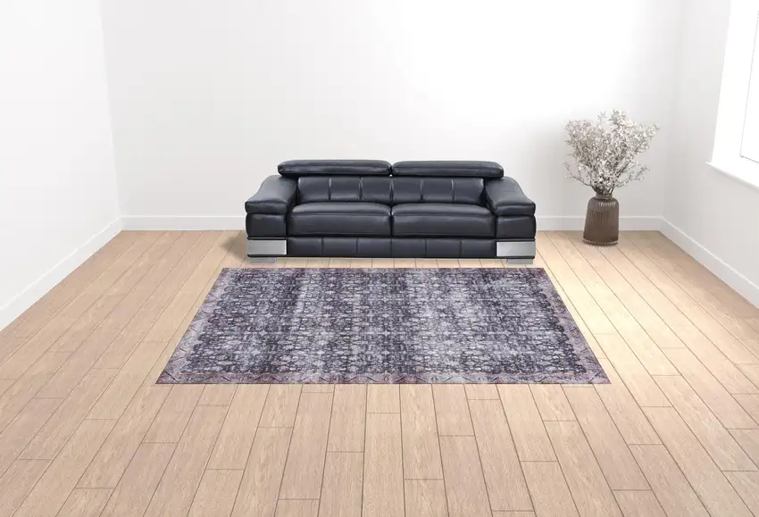 Blue and Ivory Oriental Power Loom Distressed Washable Non Skid Area Rug Photo 3
