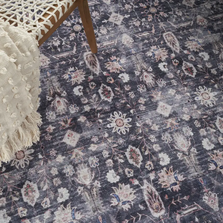 Blue and Ivory Oriental Power Loom Distressed Washable Non Skid Area Rug Photo 9
