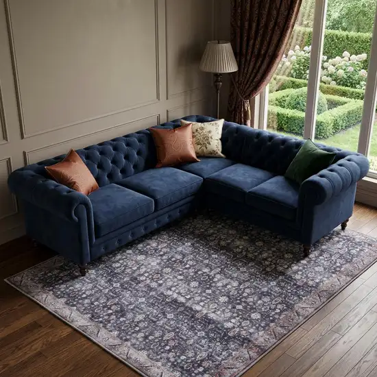 Blue and Ivory Oriental Power Loom Distressed Washable Non Skid Area Rug Photo 1