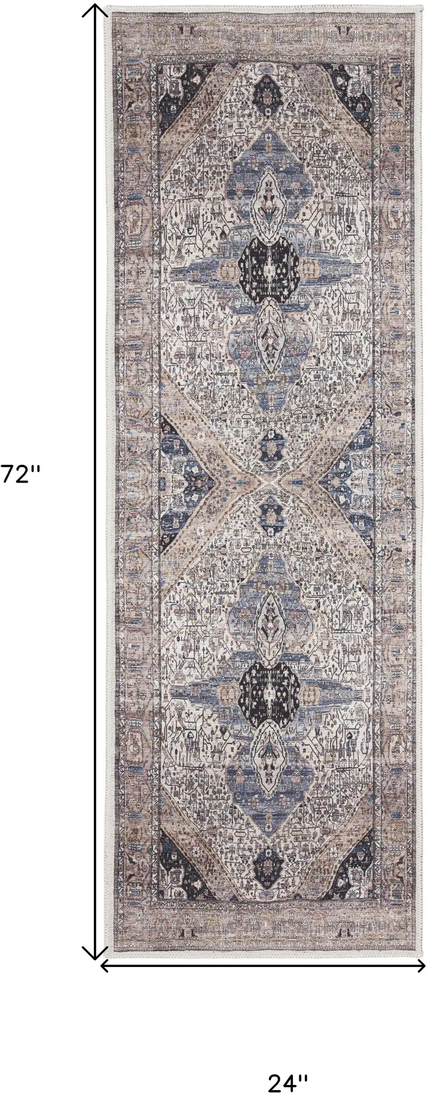 Blue and Ivory Oriental Power Loom Distressed Washable Non Skid Runner Rug Photo 3