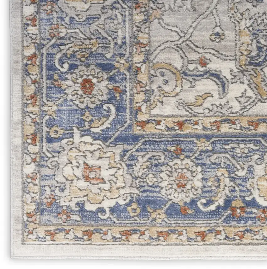 8' Blue And Ivory Oriental Runner Rug Photo 8