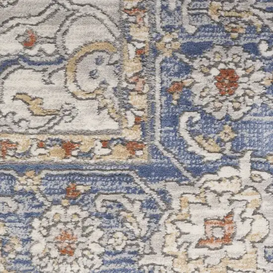 8' Blue And Ivory Oriental Runner Rug Photo 4