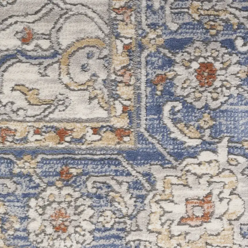 8' Blue And Ivory Oriental Runner Rug Photo 4