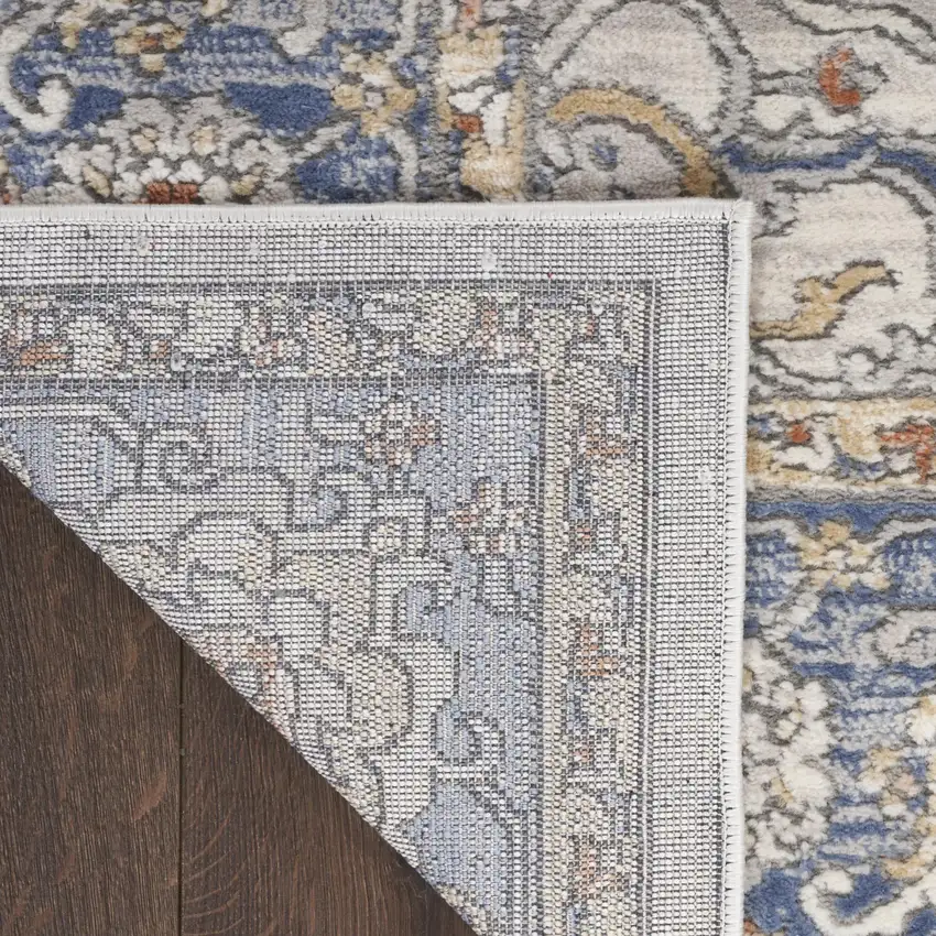 8' Blue And Ivory Oriental Runner Rug Photo 9