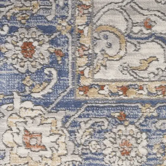8' Blue And Ivory Oriental Runner Rug Photo 1