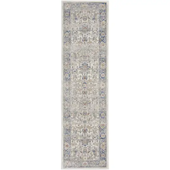 8' Blue And Ivory Oriental Runner Rug Photo 9