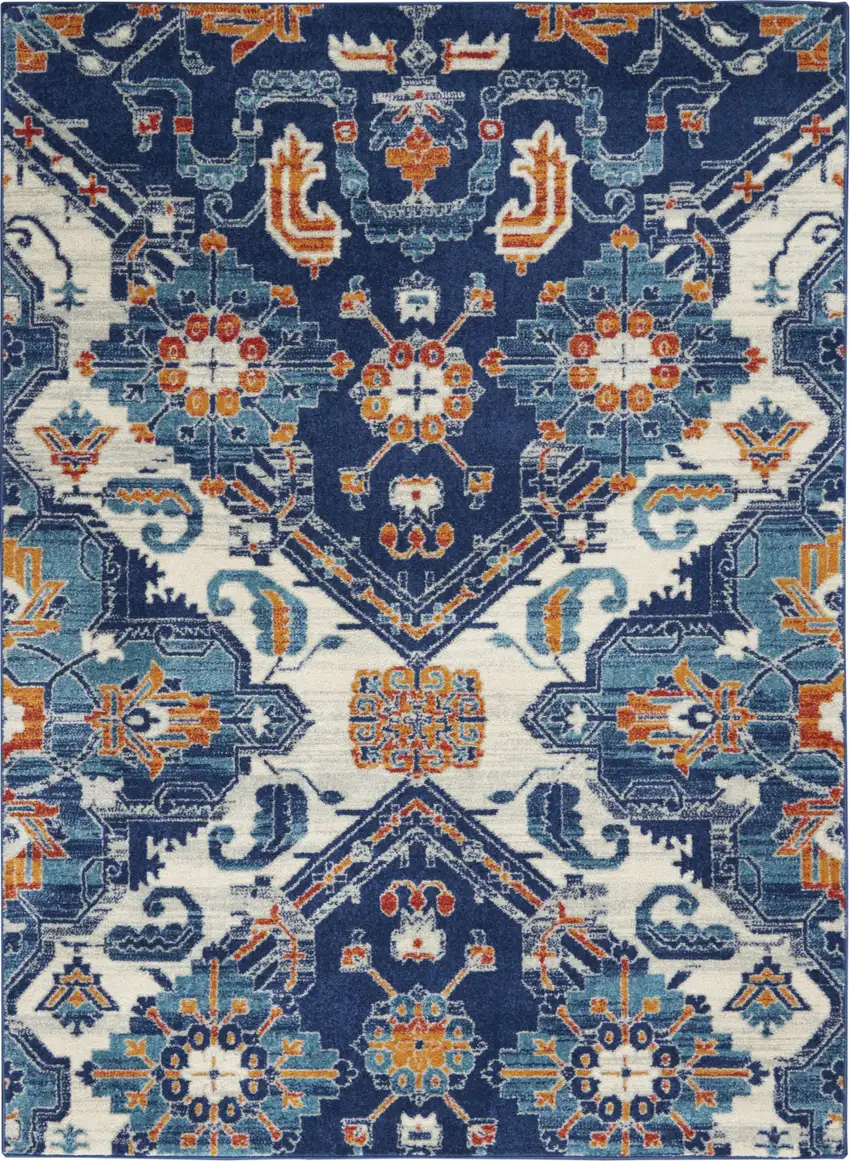 Blue And Ivory Floral Area Rug Photo 1
