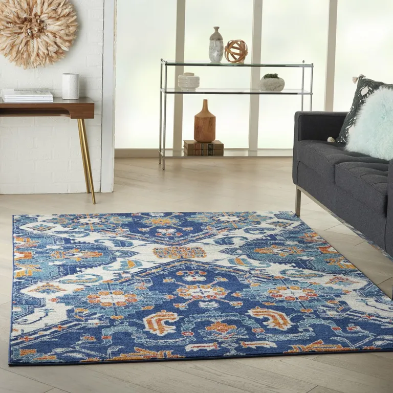 Blue and Ivory Persian Patterns Area Rug Photo 5