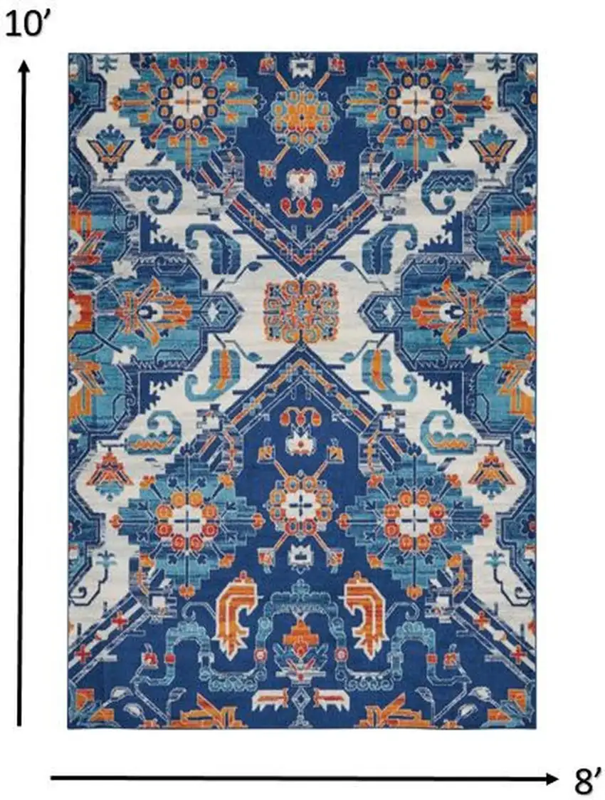 Blue and Ivory Persian Patterns Area Rug Photo 5