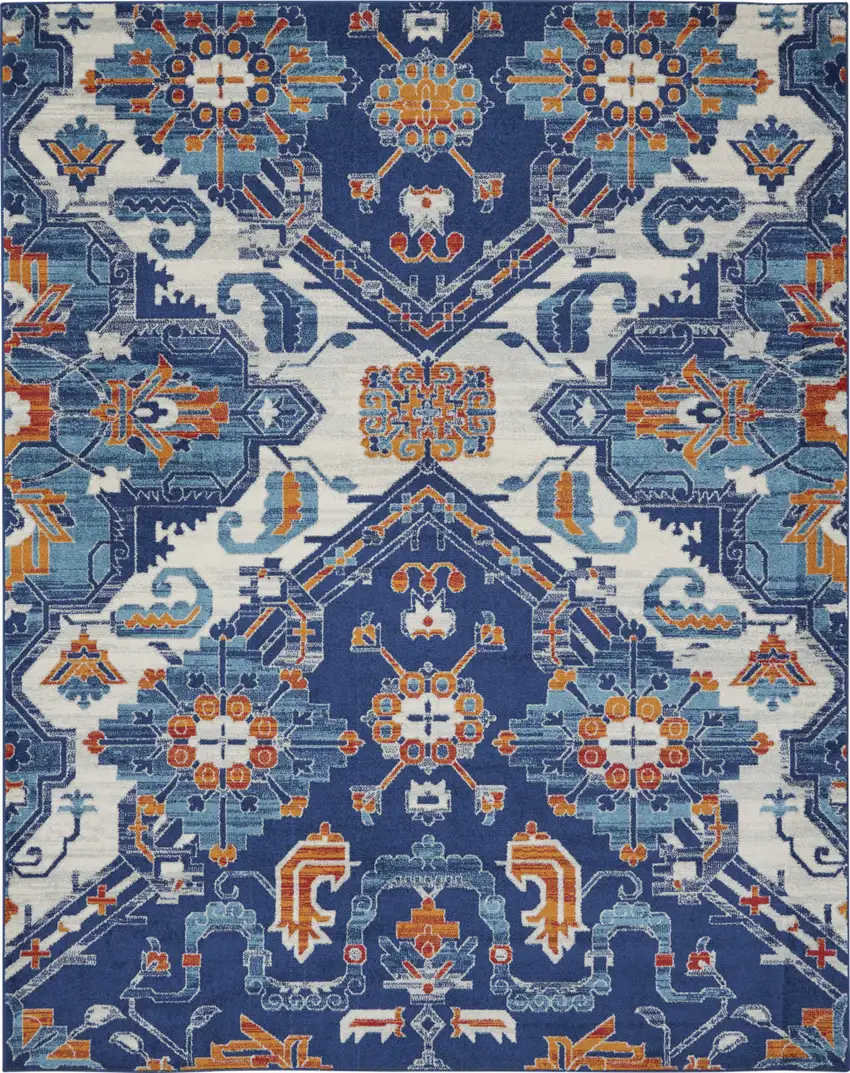 Blue And Ivory Floral Area Rug Photo 6