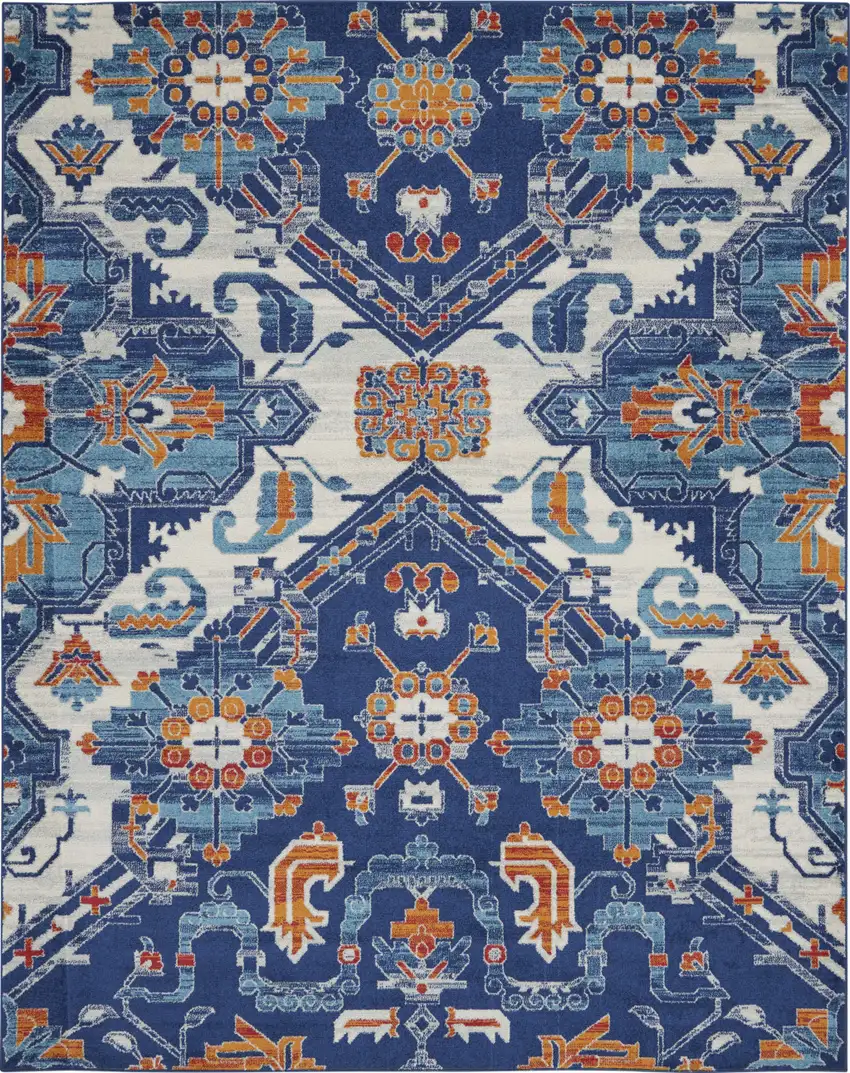 Blue And Ivory Floral Power Loom Area Rug Photo 1