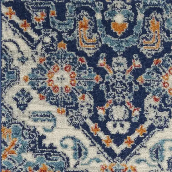 8' Blue And Ivory Floral Runner Rug Photo 8