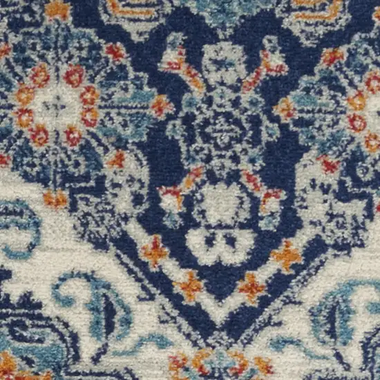 8' Blue And Ivory Floral Runner Rug Photo 7