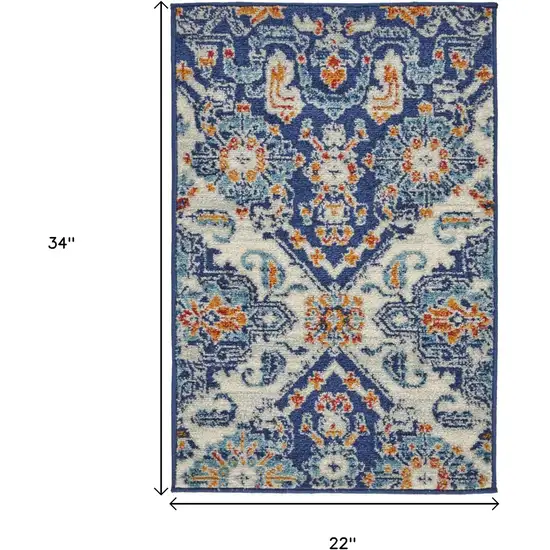Blue And Ivory Floral Area Rug Photo 9
