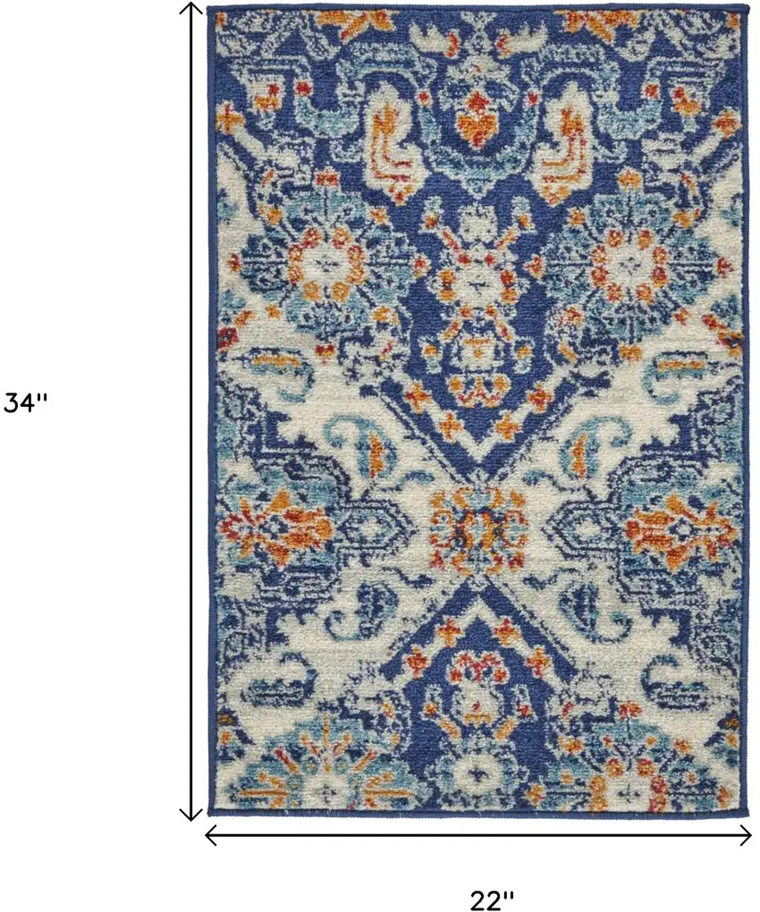 Blue And Ivory Floral Area Rug Photo 9