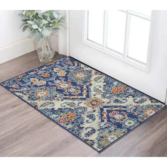 Blue And Ivory Floral Area Rug Photo 2