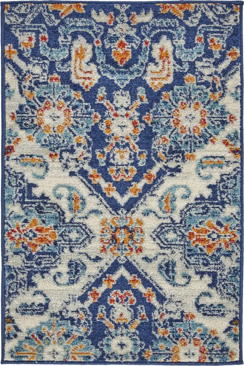 Blue And Ivory Floral Power Loom Area Rug Photo 2