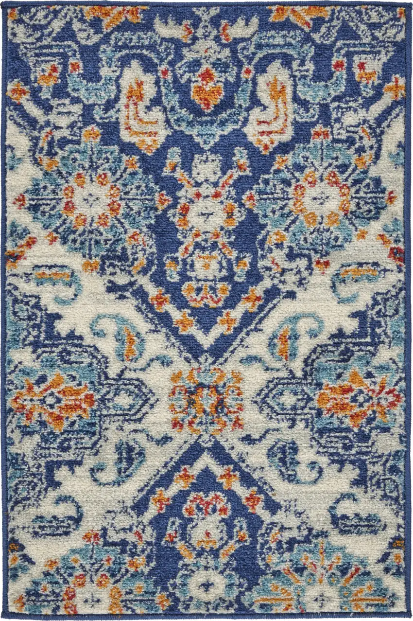 Blue And Ivory Floral Area Rug Photo 6