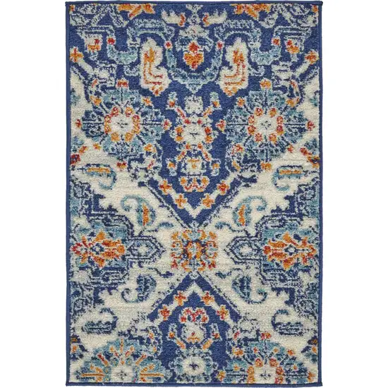 Blue and Ivory Persian Patterns Scatter Rug Photo 1