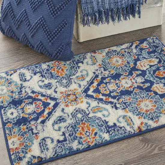 Blue and Ivory Persian Patterns Scatter Rug Photo 7