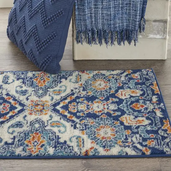 Blue and Ivory Persian Patterns Scatter Rug Photo 6