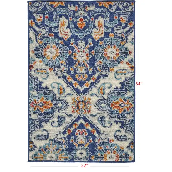 Blue and Ivory Persian Patterns Scatter Rug Photo 4