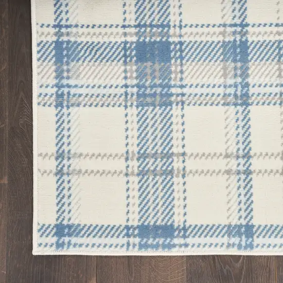 Blue and Ivory Plaid Power Loom Area Rug Photo 7