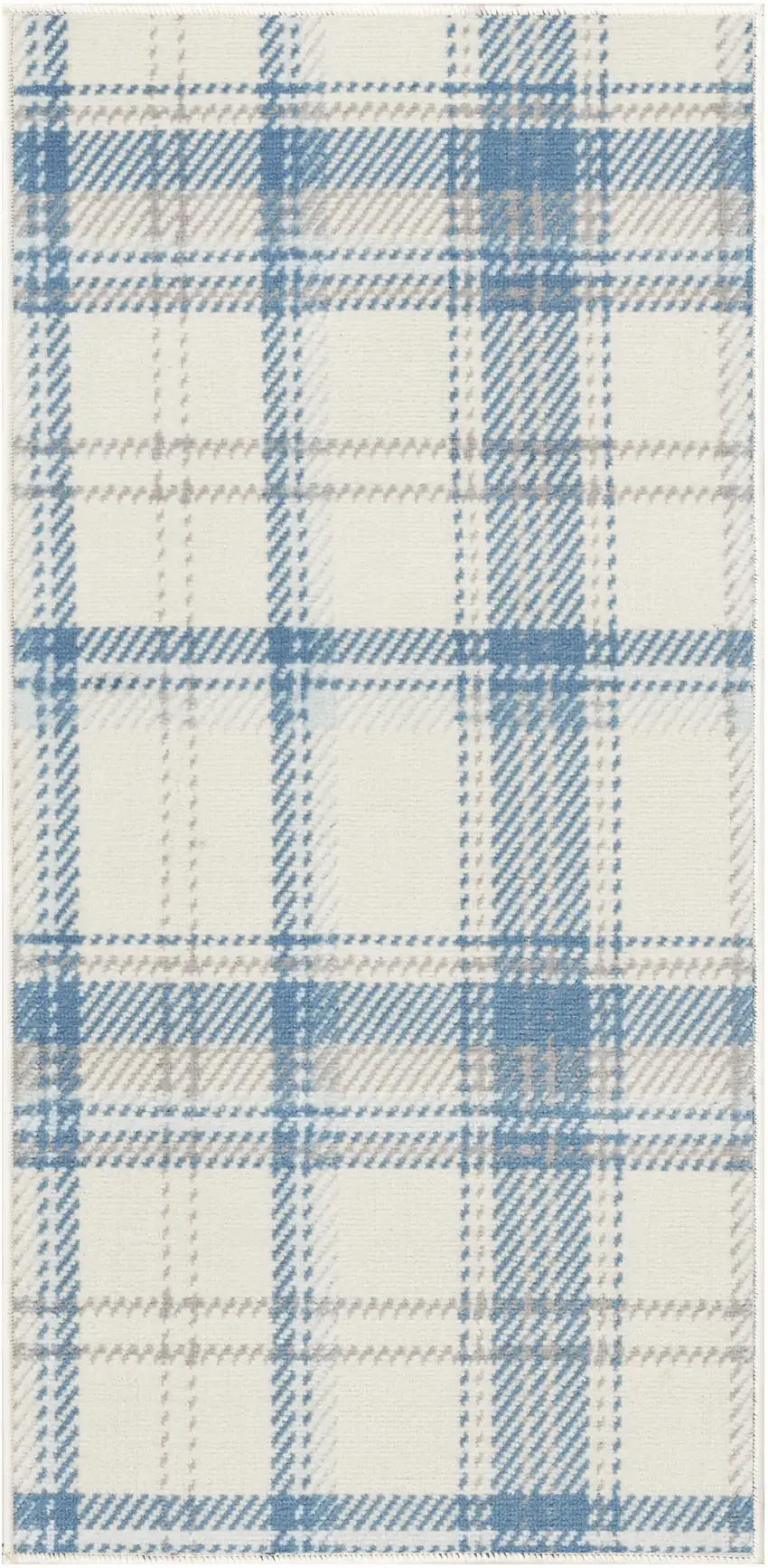 Blue and Ivory Plaid Power Loom Area Rug Photo 2