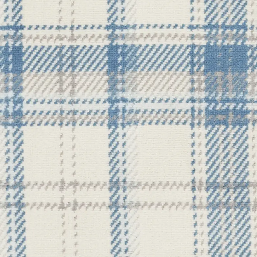 Blue and Ivory Plaid Power Loom Area Rug Photo 5