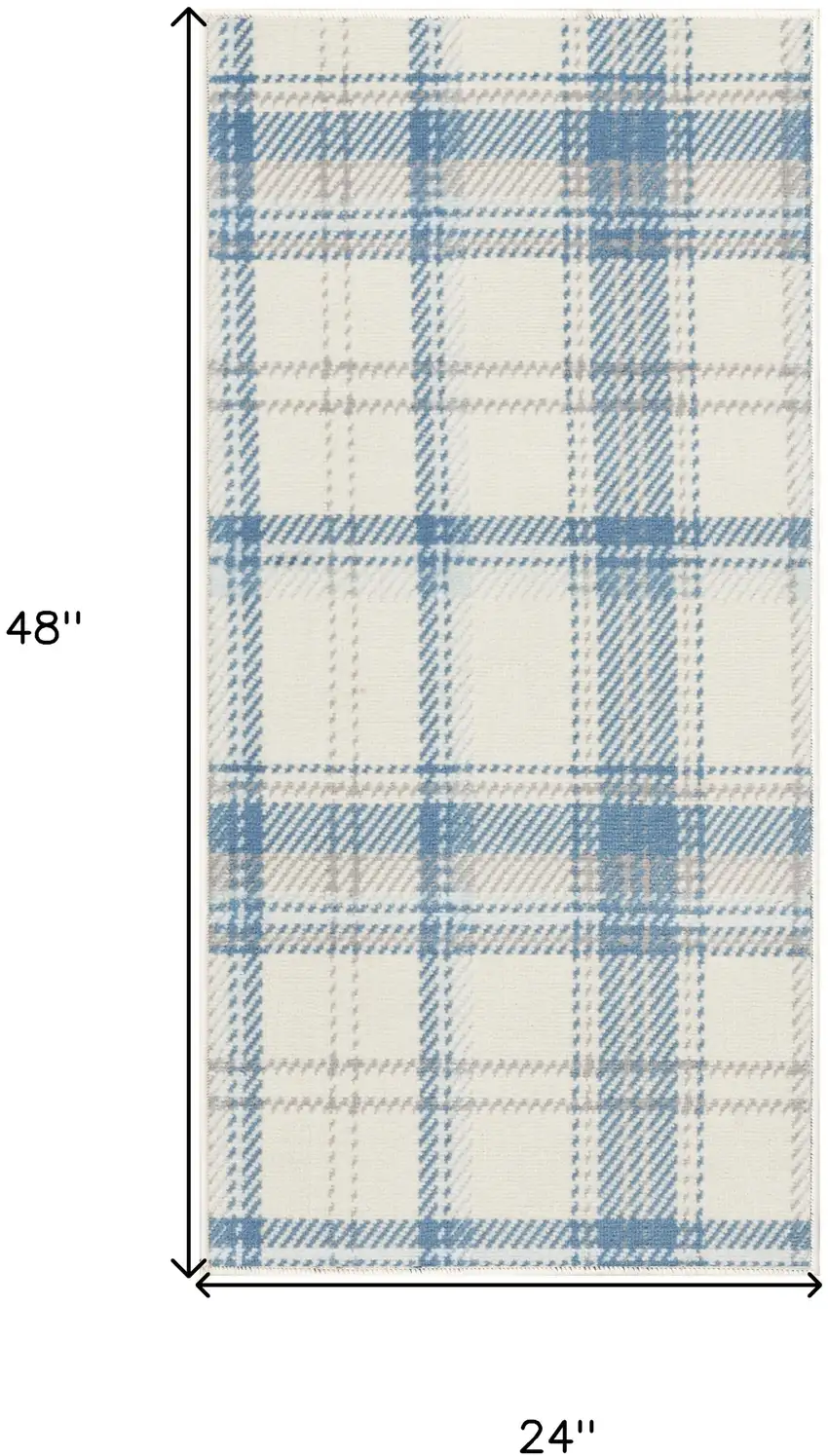 Blue and Ivory Plaid Power Loom Area Rug Photo 3