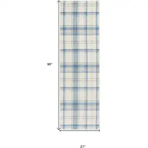 Photo of Blue and Ivory Plaid Power Loom Runner Rug
