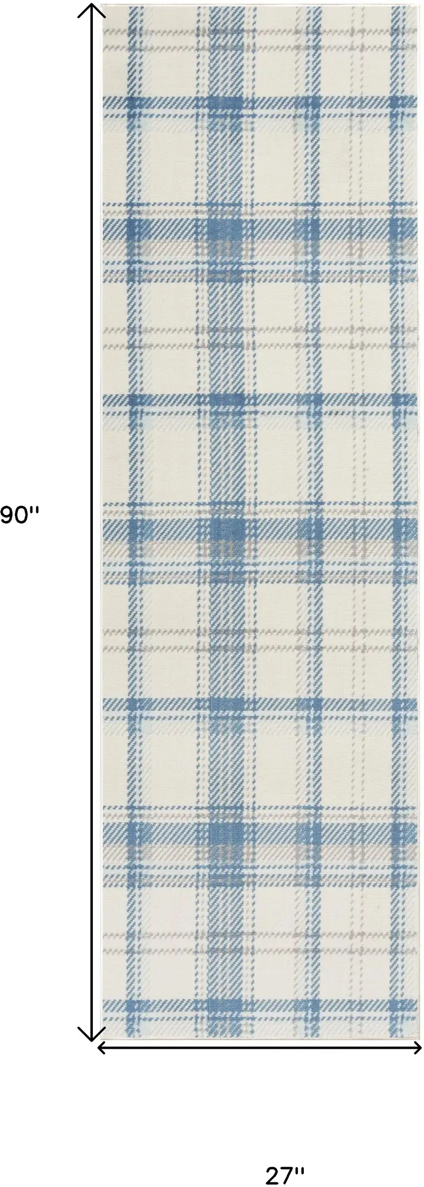 Blue and Ivory Plaid Power Loom Runner Rug Photo 9