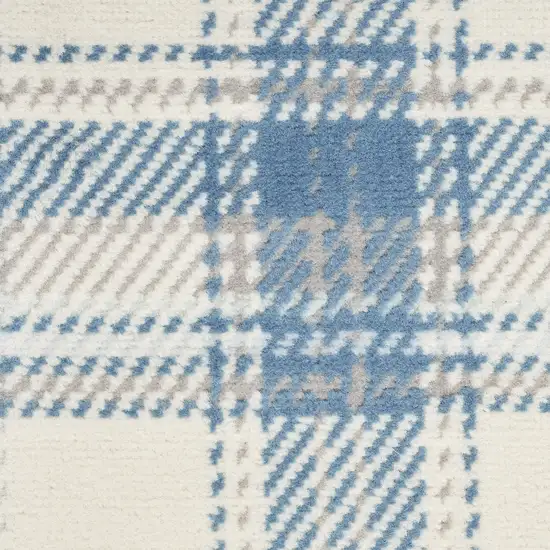 8' Blue And Ivory Plaid Runner Rug Photo 4