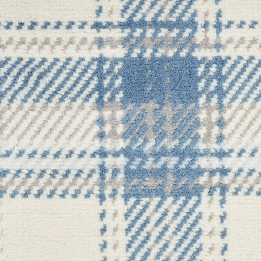8' Blue And Ivory Plaid Runner Rug Photo 4