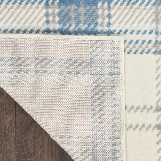 8' Blue And Ivory Plaid Runner Rug Photo 8