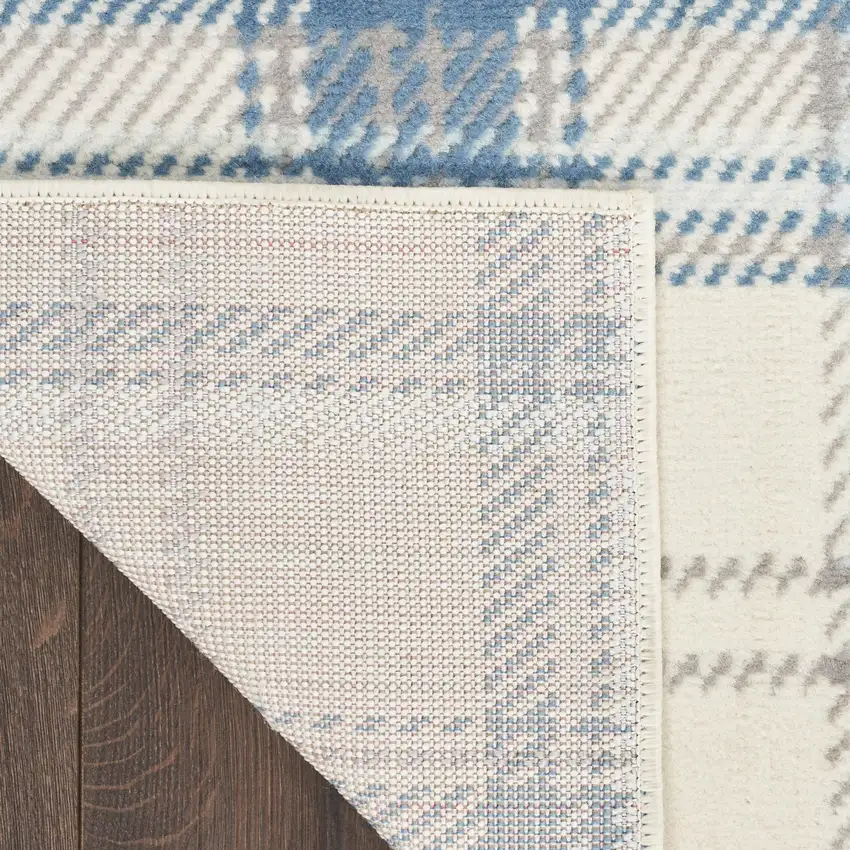 8' Blue And Ivory Plaid Runner Rug Photo 8