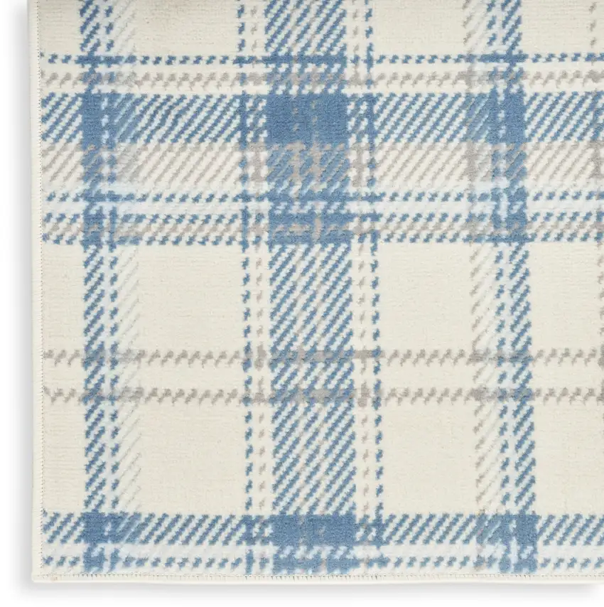 8' Blue And Ivory Plaid Runner Rug Photo 8