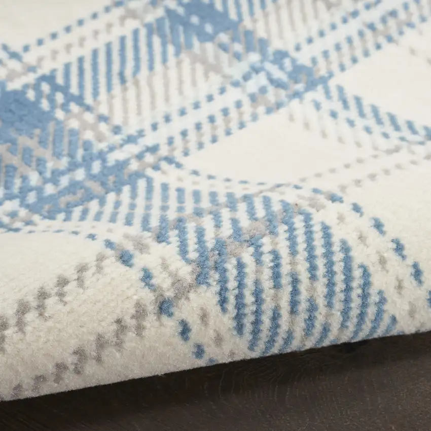 8' Blue And Ivory Plaid Runner Rug Photo 7