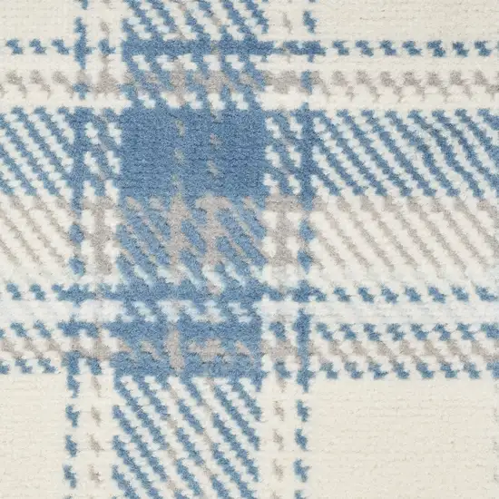 8' Blue And Ivory Plaid Runner Rug Photo 3