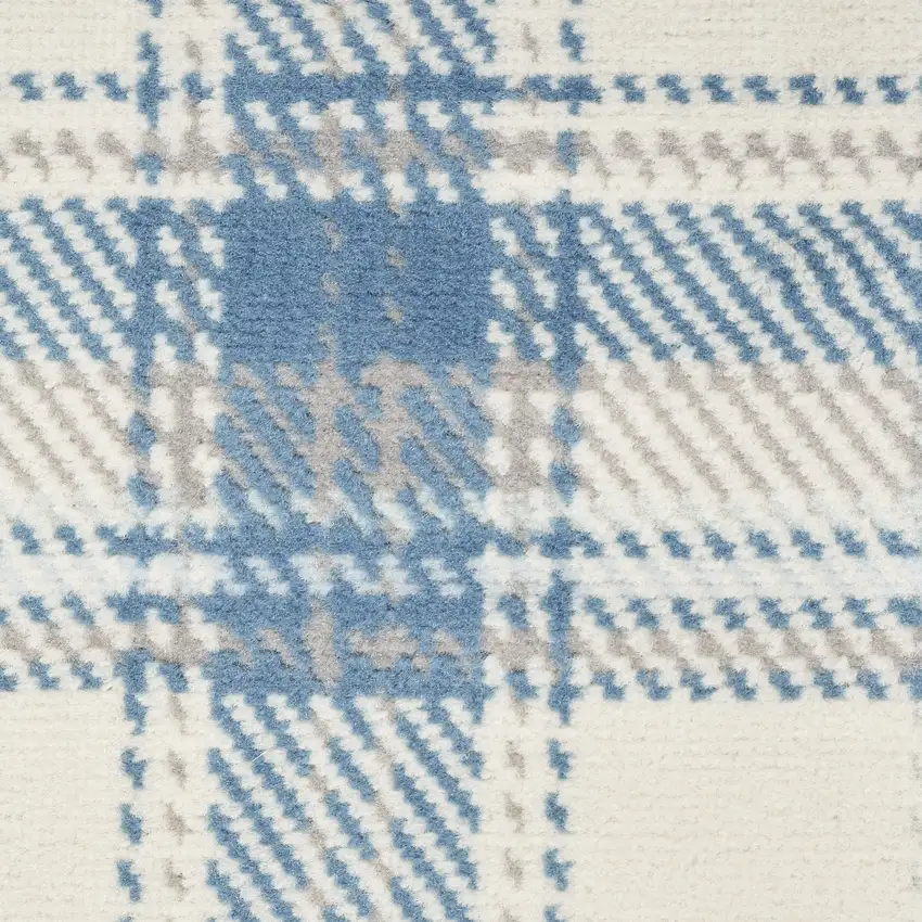 8' Blue And Ivory Plaid Runner Rug Photo 3