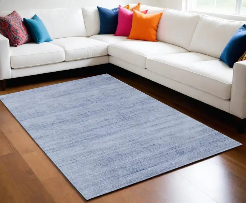 Blue and Ivory Power Loom Area Rug Photo 1
