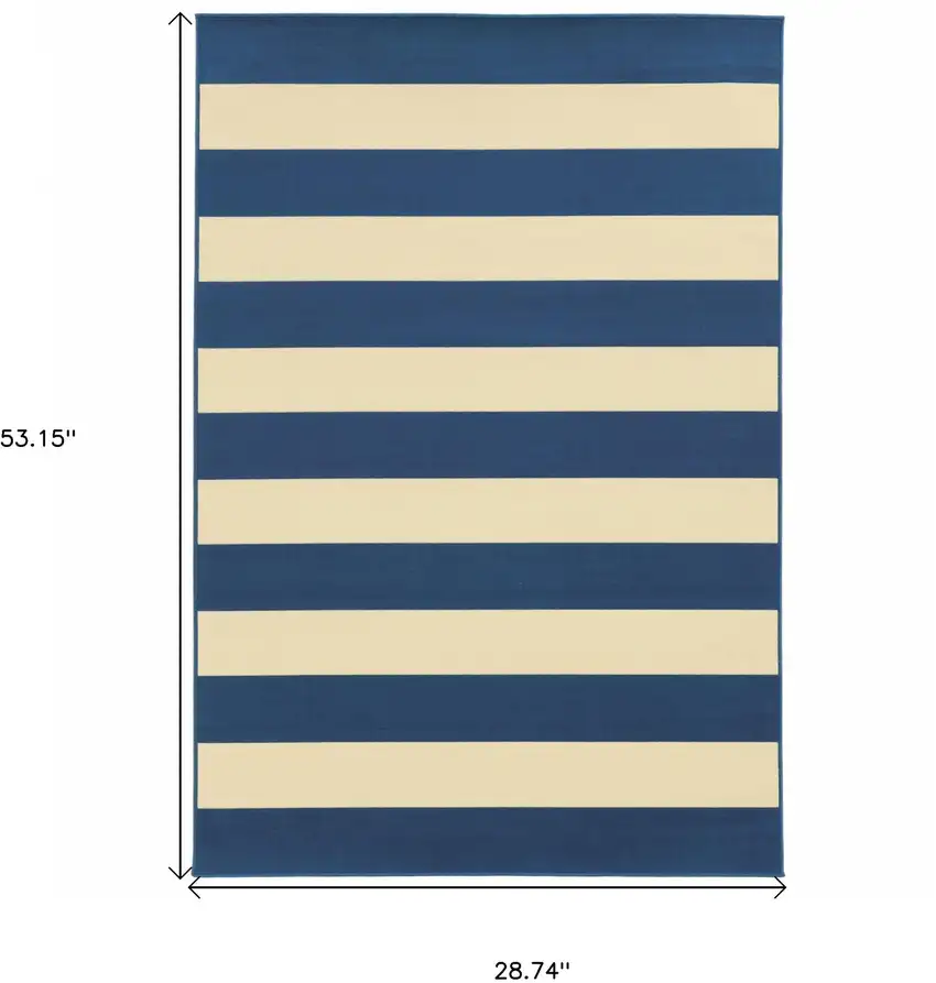 Blue and Ivory Striped Indoor Outdoor Area Rug Photo 6